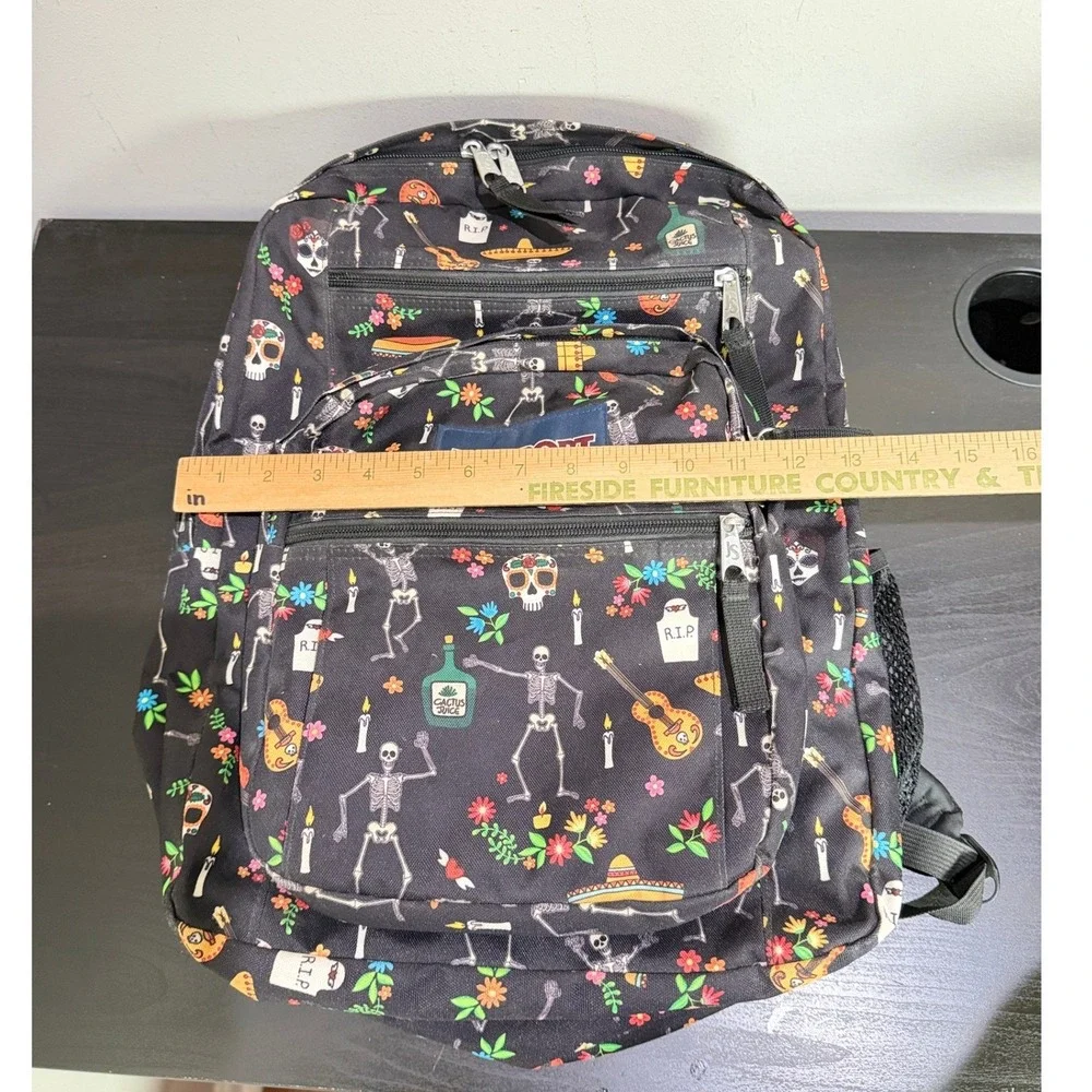 JanSport Backpack Dia De Los Muertos Day of the Dead Skull Skeleton Print Black